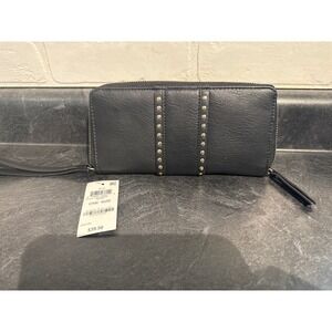 INC Studded Zip Around Wallet Clutch Wristlet Black One Size